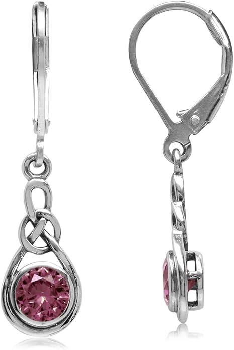 Silvershake Genuine Gemstone Irish Celtic Knot Drop Dangle Earrings