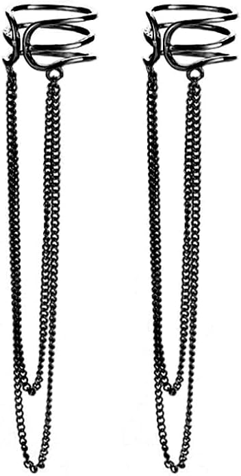 SLUYNZ 925 Sterling Silver No Piercing Cuff Earrings Chain for Women Wrap Earrings Tassel Clip On Ear