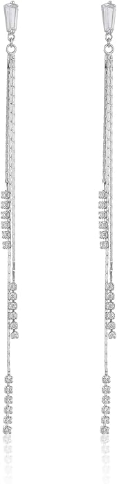 Asymmetrical Chain Dangle Earrings for Women 18K Gold Plated 925 Silver Circle and Long Ear Pin Tassel Chain Triangle Wing-Inspired 6A CZ Drop Earring Geometric Symbolic Earrings Jewelry Gifts