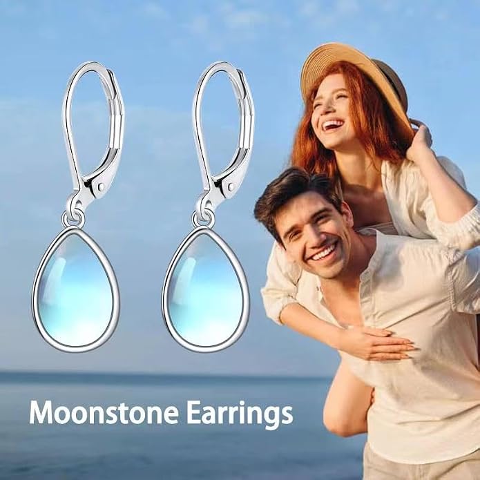 Larimar/Star/Dragonfly/Sunflower/Moonstone/Black Onyx Earrings for Women Leverback Dangle Earrings Hypoallergenic Jewelry for Women