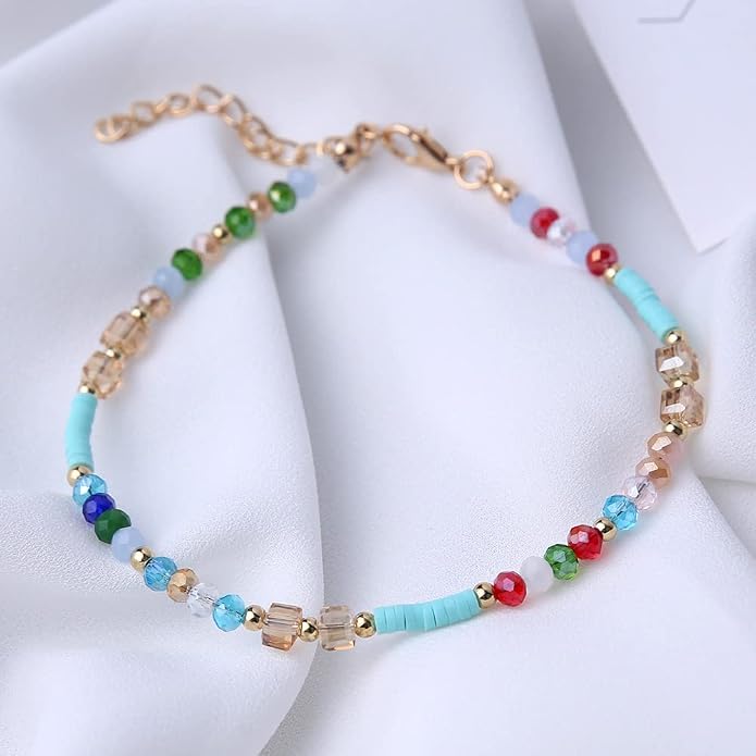 Aluinn Boho Handmade Beaded Ankle bracelets Colorful Waterproof Beach Summer Foot Jewelry Gem Glass beaded Anklets for Women