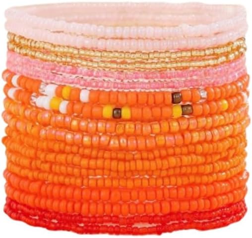 Fuqimanman2020 18Pcs Boho Stackable Beaded Bracelets for Women Colorful Handmade Multilayered Rice Beads Anklets Set Summer Beach Bohemian Jewelry Gift