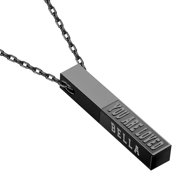Personalized 3D Vertical Bar Necklace, Custom Necklace Engraved with Any Name Pendant Jewelry Mothers Day Gift