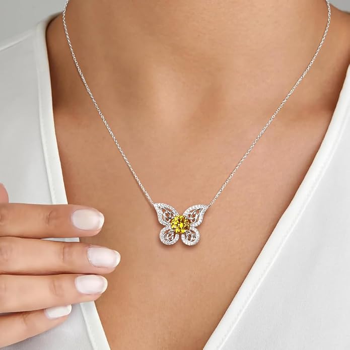 925 Sterling Silver Birthstone Necklaces for Women, Dainty Cute Dragonfly/Butterfly Pendant Necklace, Great Christmas/Anniversary Jewelry for Mother