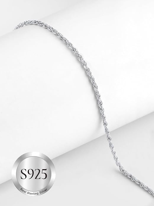 SILVERCUTE 925 Sterling Silver Necklace for Women,1mm/1.3mm/1.5mm/1.6mm Thin Silver Cable Chain/Box Chain/Rope Chain Necklace with Extension Chain,18/20/22/24/26/28/30 Inch