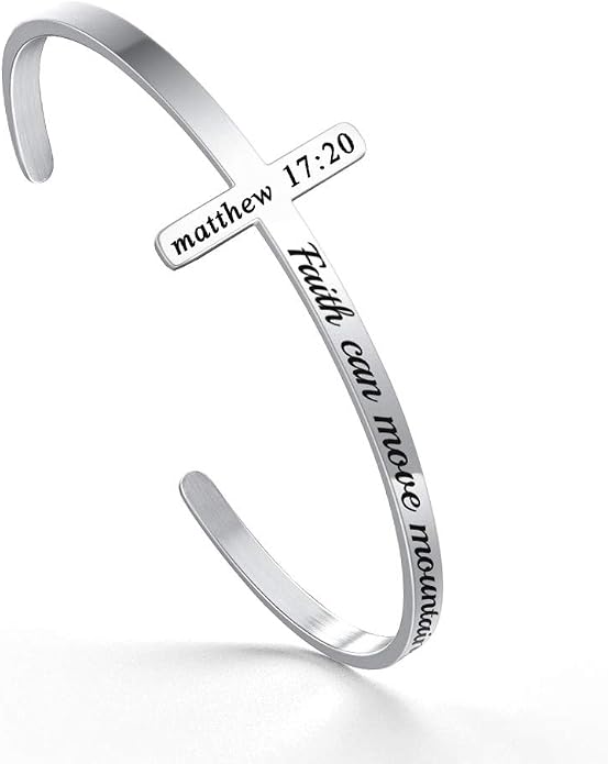 M MOOHAM Cross Bracelet - Christian Gifts for Mom Daughter Friends Teacher Women - Engraved Quote Religious Cuff Bangle Bible Verse Confirmation Baptism Gifts