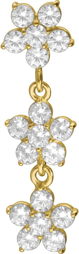 PIERCINGLINE surgical steel dangle belly button piercing with 3 crystal flowers - belly button ring surgical steel, gold, silver, rosegold piercing - new version with improved durability
