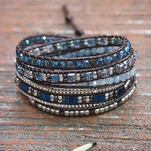 Plumiss Women Boho Handmade Natural Stone Crystal Leather Bead Wrap Bracelets Collection