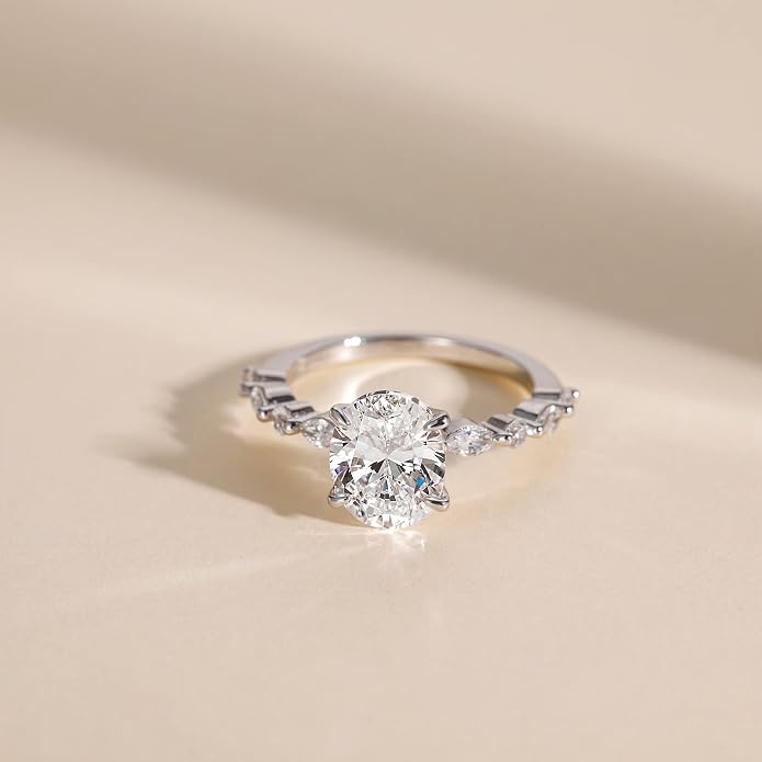 EAMTI 3 Carats 925 Sterling Silver Ring Oval Cut Cubic Zirconia Engagement Solitaire Marquise Promise Ring for Women Size 3-13