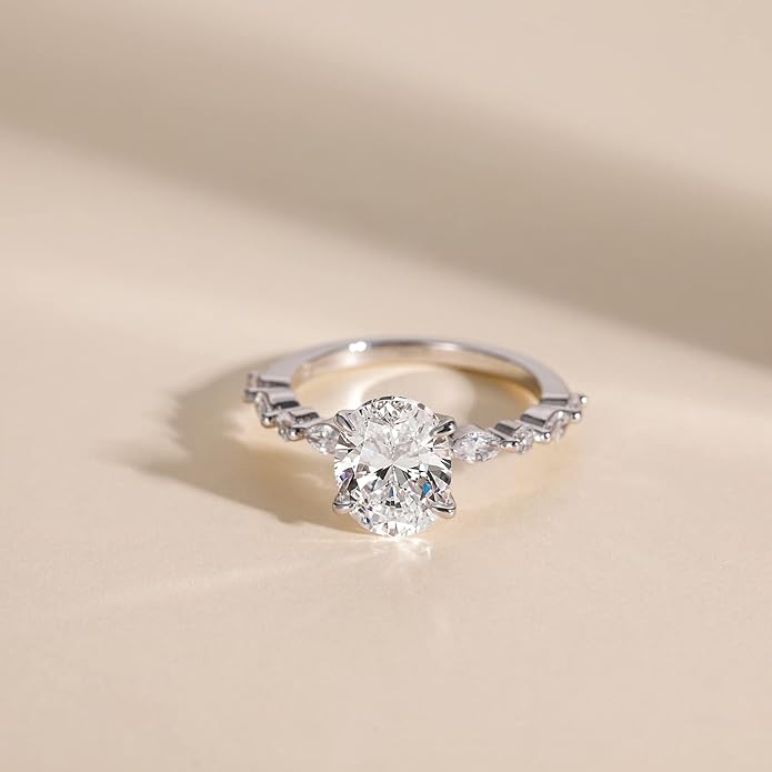 EAMTI 3 Carats 925 Sterling Silver Ring Oval Cut Cubic Zirconia Engagement Solitaire Marquise Promise Ring for Women Size 3-13