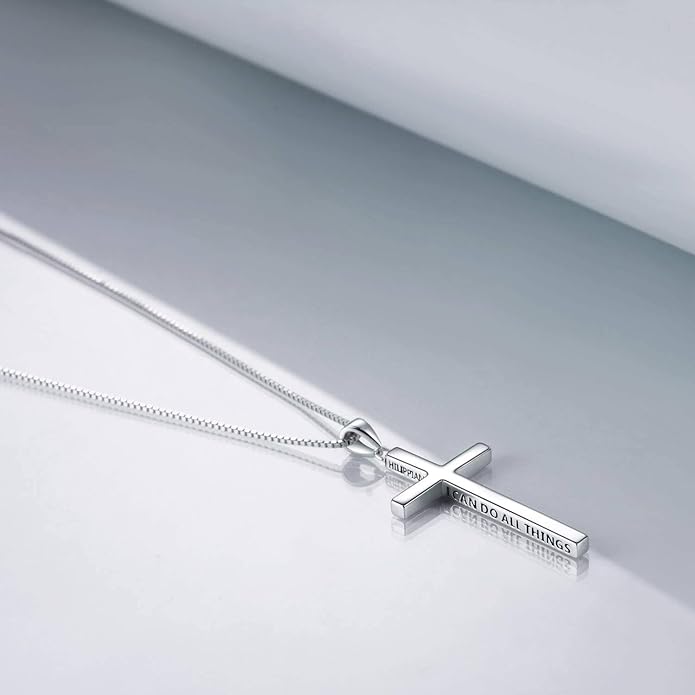 POPLYKE Cross Necklace 925 Sterling Silver Philippians 4:13 I Can Do All The Things Inspirational Necklace Gifts for Women Men 20+2''