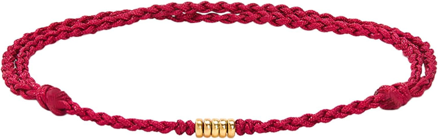 Handmade Sterling Silver Lucky Gold Bead Red Anklet Bracelet, Adjustable Kabbalah Braided Red String for Women Men Teen, Secure Sliding Knot Stays Put, Spiritual Minimalist Anklet Cord Jewelry for Good Luck Protection Talisman, Surfer Beach Red String ...