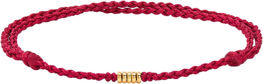 Handmade Sterling Silver Lucky Gold Bead Red Anklet Bracelet, Adjustable Kabbalah Braided Red String for Women Men Teen, Secure Sliding Knot Stays Put, Spiritual Minimalist Anklet Cord Jewelry for Good Luck Protection Talisman, Surfer Beach Red String ...