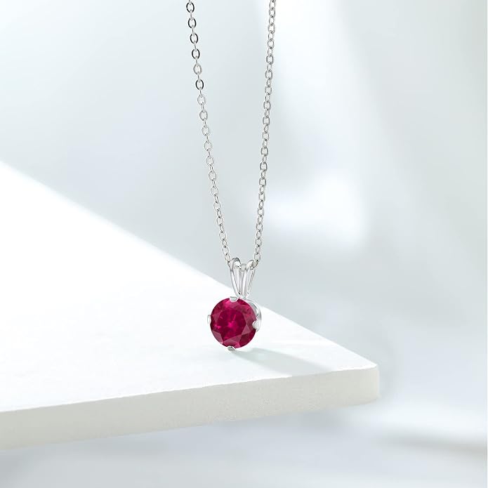 Gem Stone King 7MM Round Gemstone Birthstone Pendant Necklace For Women | 925 Sterling Silver | With 18 Inch Silver Chain | Fine Jewelry Gifts for Women Her Mom Wife