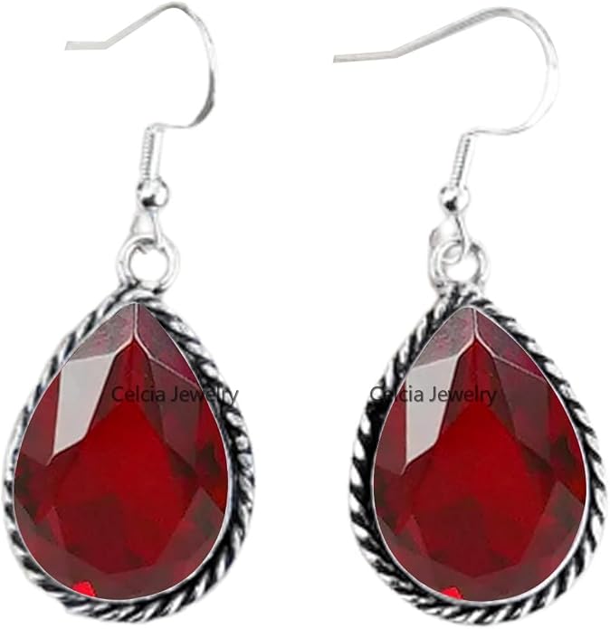 Pure 925 Sterling Silver Dangle Drop Earrings for Women, Pear Gemstone Handcrafted Earrings for Women & Girl ('Amethyst)