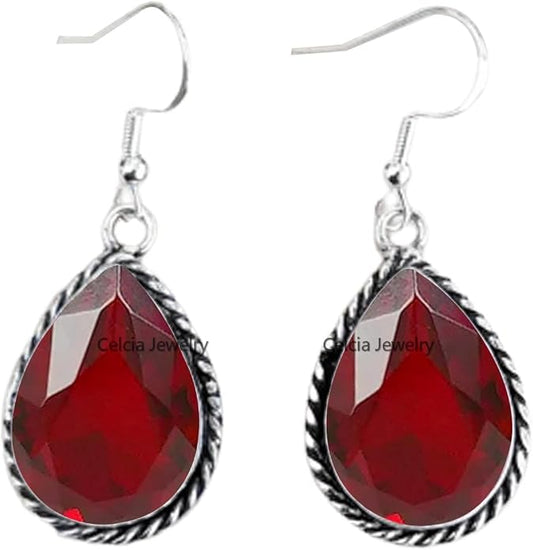 Pure 925 Sterling Silver Dangle Drop Earrings for Women, Pear Gemstone Handcrafted Earrings for Women & Girl ('Amethyst)