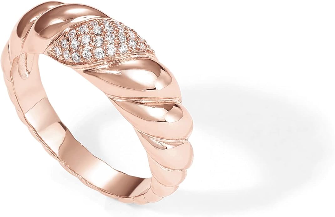 PAVOI 14K Gold Plated Croissant Dome Ring - Twisted Braided Gold Plated - Chunky Signet Ring for Women