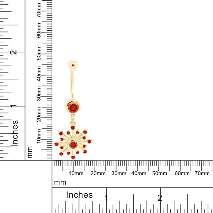 AFFY Snowflake Belly Button Ring for Women Simulated Birthstone, Round Cut Gemstone in 14K Gold Over 925 Sterling Silver, Navel Barbell Piercing Jewelry for Her