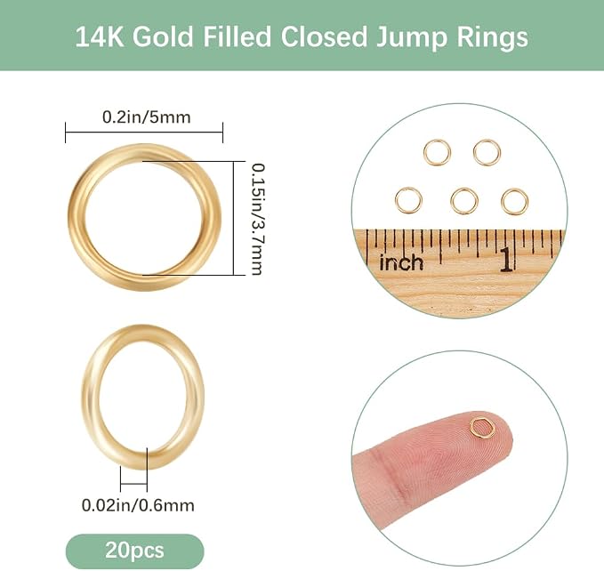 Beebeecraft 20Pcs 5mm Close Jump Rings 14K Gold Filled Brass Tarnish Resistant Round Small O Ring Connectors Closed Jump Ring Findings for Jewelry Making Earring Necklace Bracelet Supplies DIY Crafts