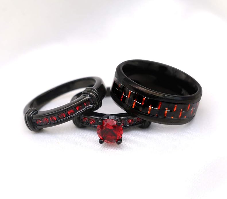 3pcs Matching Rings His and Hers Ring Couple Rings Pruple Cz Womens Wedding Ring Sets Wedding Bands