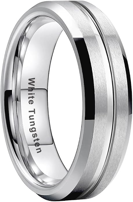 TUTISS 6mm 8mm White Tungsten Rings for Men Women Couple Fashion Jewelry Engagement Wedding Bands Matte Finish Beveled Edges Comfort Fit