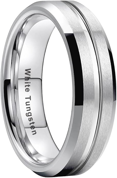 TUTISS 6mm 8mm White Tungsten Rings for Men Women Couple Fashion Jewelry Engagement Wedding Bands Matte Finish Beveled Edges Comfort Fit