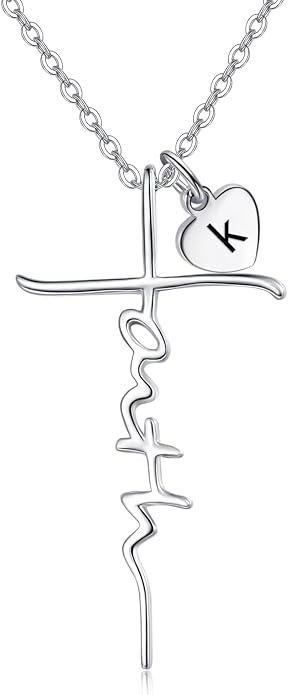PRAYMOS Faith Cross Necklace for Women 925 Sterling Silver Pendant Necklace With Birthstone Initial Christian Religious Confirmation Baptism Mothers Day Gifts