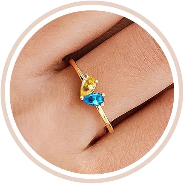 Mothers Day Gifts Gold Heart Birthstone Rings for Women Non Tarnish Stackable Pinky Ring Dainty 14K Gold Plated CZ Gemstone Ring Wedding Promise Ring Birthday Jewelry Gift for Mom
