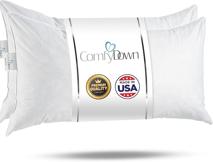 ComfyDown 16x24 Throw Pillow Inserts (Set of 2), Down & Feather Fill, 100% Cotton Cover, Made in USA – Premium Soft Lumbar Decorative Pillow Forms Sham Stuffers for Bed, Sofa & Couch