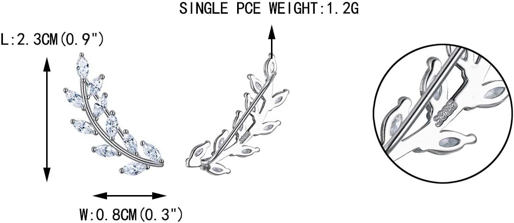 EVER FAITH Marquise Leaf Ear Cuff Wire Wrap Sweep Pins Climber Earrings 925 Sterling Silver Clear Cubic Zirconia