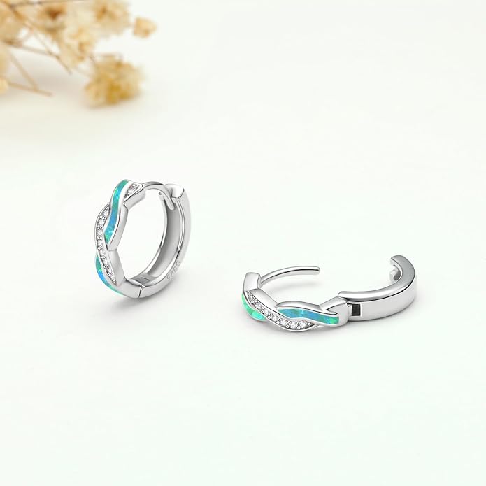 Midir&Etain Opal Hoop Earrings 925 Sterling Silver Huggie Earrings Hypoallergenic Cartilage Hoops Opal Jewelry Gifts for Women