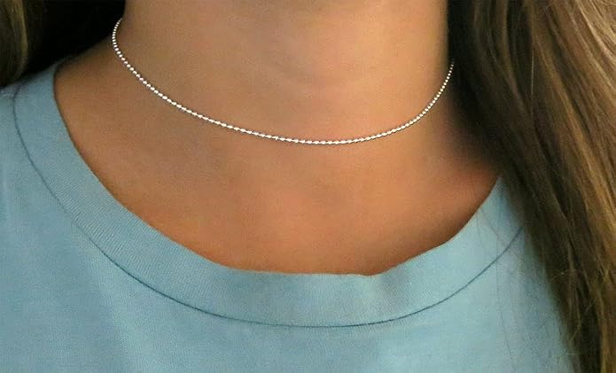 Verona Jewelers 925 Sterling Silver Italian 1.5MM, 2MM,3MM,4MM,5MM Silver Bead Ball Chain Necklace, Sterling Silver Bead Necklace, Italian Bead Necklace, Solid Dog Tag Chain Army Necklace