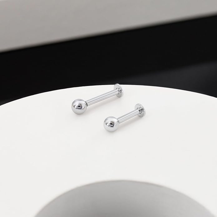 14k Yellow/White Gold Body Jewelry Earrings for Women Threaded Micro CZ Gem Top Tragus/Helix/Labret Stud 16G 6mm 8mm