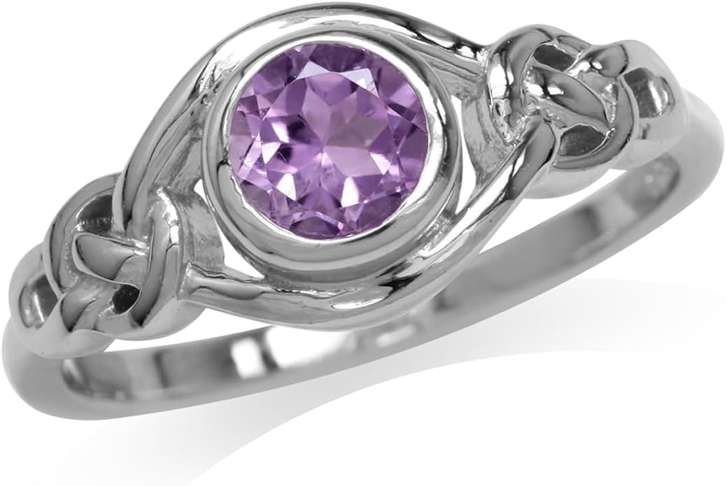 Silvershake Birthstone Gemstones White Gold Plated 925 Sterling Silver Irish Celtic Knot Engagement or Promise Solitaire Ring Jewelry for Women