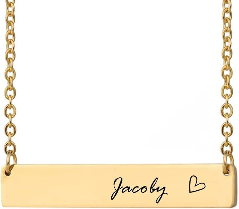 HUAN XUN Custom Bar Necklace Personalized Engraved Name Bar Necklace for Women Customized Stainless Steel Heart Pendant Bar Jewelry Gift for Her Mother Day Christmas