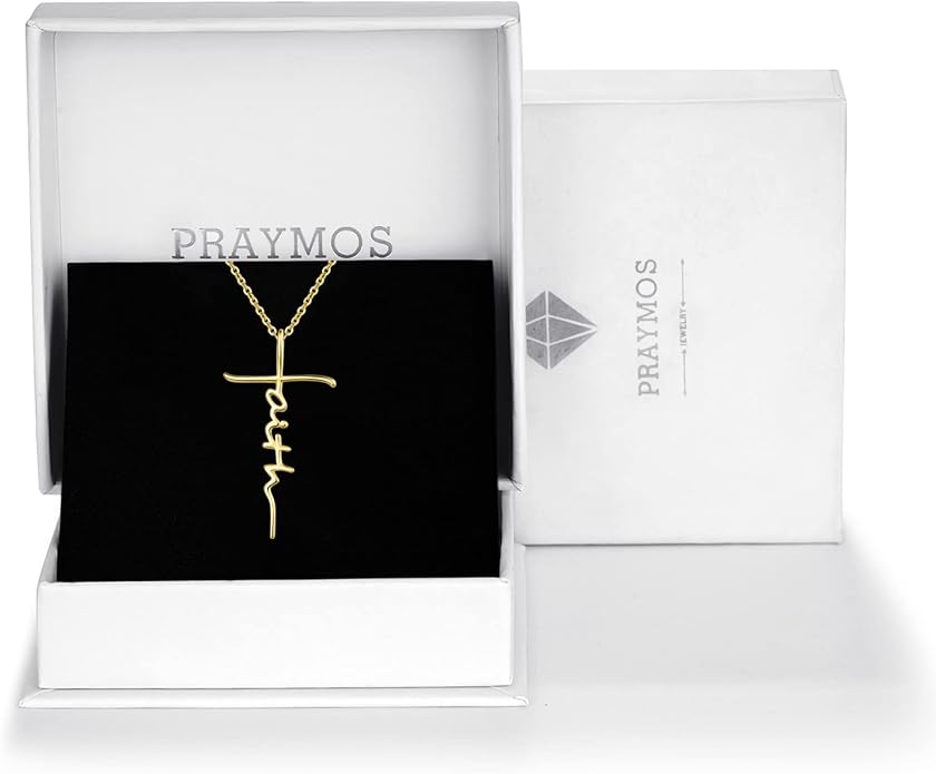PRAYMOS Faith Cross Necklace for Women 925 Sterling Silver Pendant Necklace With Birthstone Initial Christian Religious Confirmation Baptism Mothers Day Gifts