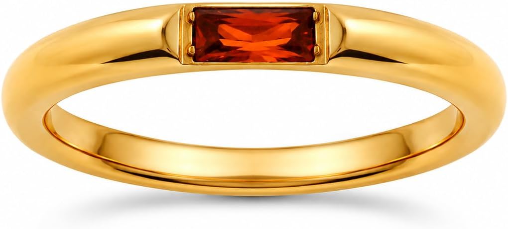 Birthstone Rings for Women, 18K gold plating stainless steel Dainty Stackable Rectangular Cubic Zirconia Birth Stone Ring To My Daughter/Mom Birthday Unique Gifts Jewelry