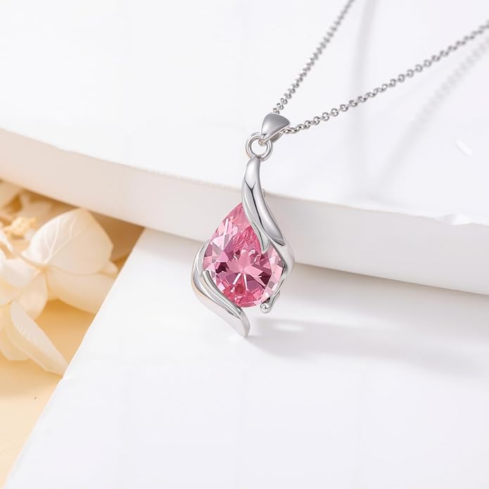 HPQQ Birthstone Necklace for Women 925 Sterling Silver Teardrop Pendant Fine Jewelry Birthday Mothers Day Gifts for Women Mom Her