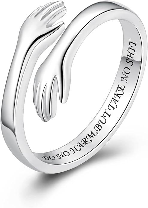 S925 Sterling Silver Hug Rings for Women Teen Girls Adjustable Ring for Granddaughter Daughter Hope Promise Friendship Hand Ring Jewelry for Birthday Graduation Christmas Mothers Day Valentines Gifts