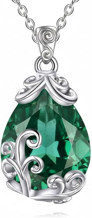 POPLYKE Sterling Silver Gemstone Teardrop Pendant Necklace Crystal Jewelry for Women