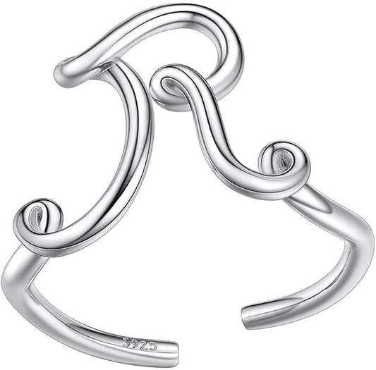 SILVERCUTE S925 Initial Rings, Adjustable Size 6-12 Statement Alphabet Letter A-Z Jewelry Personalized Twisted Initials Rings Sterling Silver Stacking Ring for Women