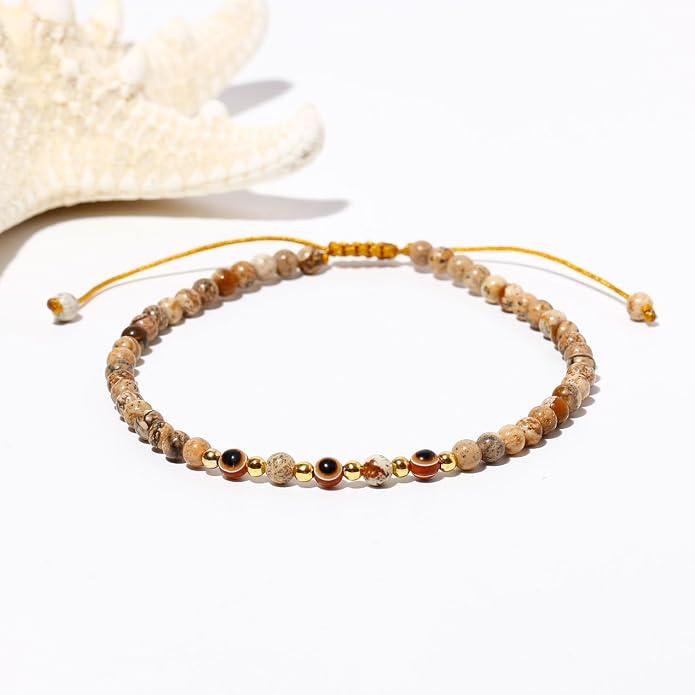 Evil Eye Ankle Bracelets for Women Beads Anklets Beach Accessiory Gemstone Healing Crystal Adjustable