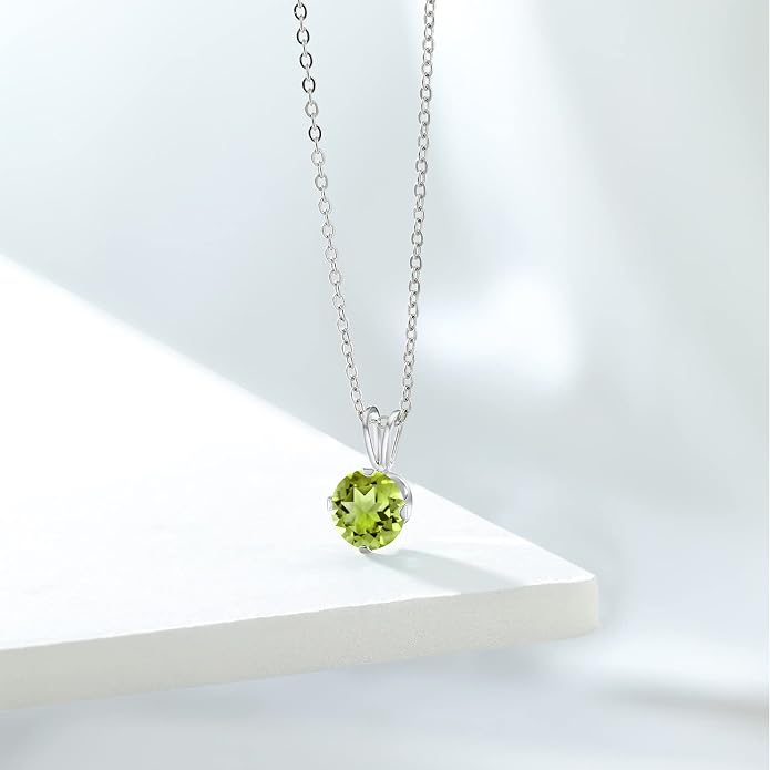 Gem Stone King 7MM Round Gemstone Birthstone Pendant Necklace For Women | 925 Sterling Silver | With 18 Inch Silver Chain | Fine Jewelry Gifts for Women Her Mom Wife