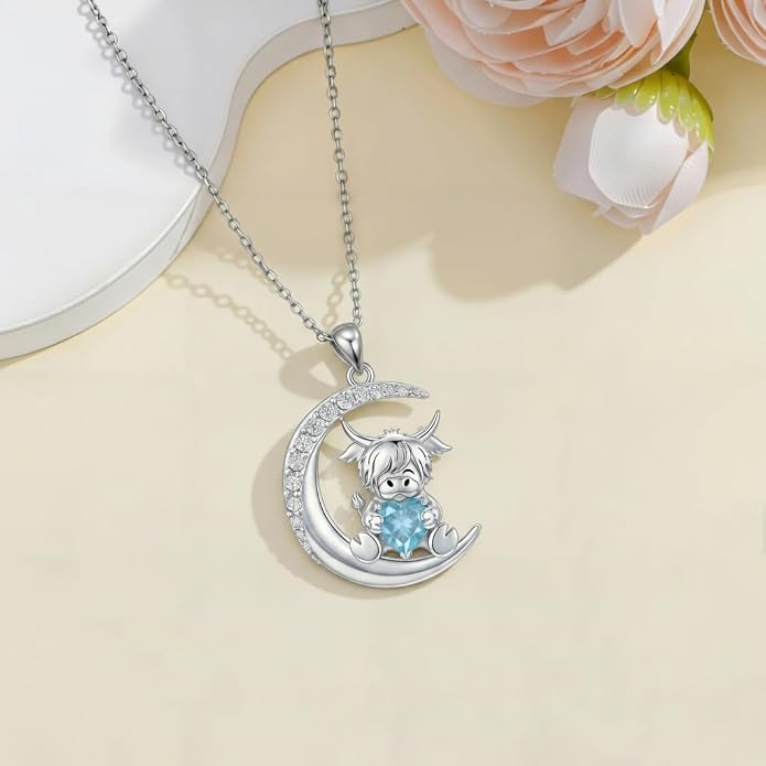 PROESS Animal Birthstone Necklace 925 Sterling Silver Otter/Axolotl/Hippo/Elephant/Dachshund/Monkey/Red Panda Pendant Necklace Animal Birthstone Jewelry Gifts for Women