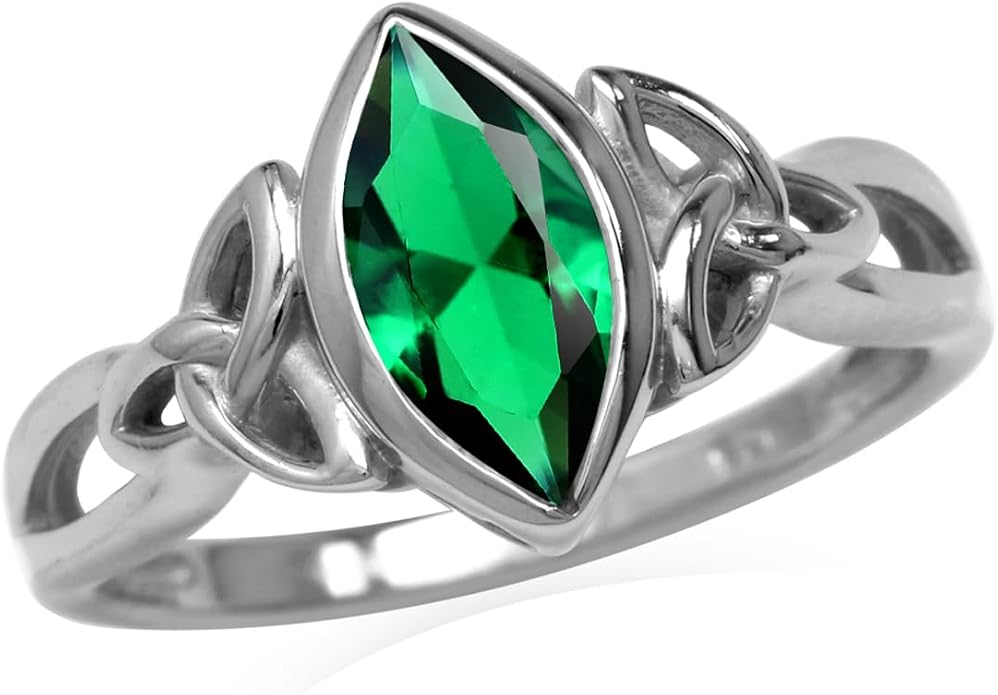 Silvershake Genuine Gemstone 925 Sterling Silver Triquetra Celtic Knot Solitaire Ring