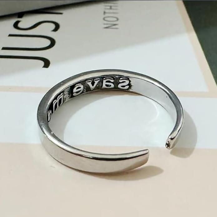I'm Fine - Intimation Save Me Rings, Adjustable Silver - Tone Open Ring, Inspirational Stainless Steel Ring, Anxiety Relief Fidget Spinner Rin g Vintage Engraved Jewelry
