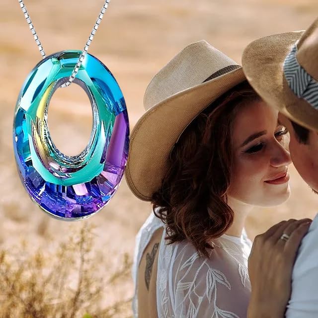 Oval Crystal Necklace S925 Sterling Silver Oval Austrian Crystal Pendant
