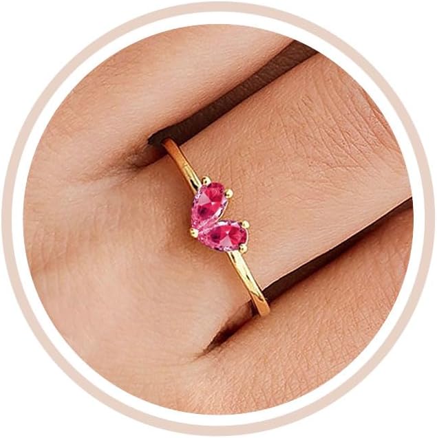 Mothers Day Gifts Gold Heart Birthstone Rings for Women Non Tarnish Stackable Pinky Ring Dainty 14K Gold Plated CZ Gemstone Ring Wedding Promise Ring Birthday Jewelry Gift for Mom