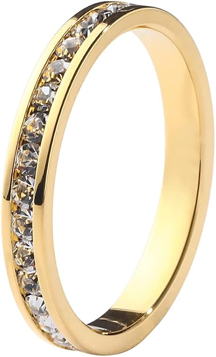Muses Art Design Birthstone Eternity Band Ring 18K Gold Plated (Channel Set/Full Round), Stacking Fashion Ring with Crystal Birthstone