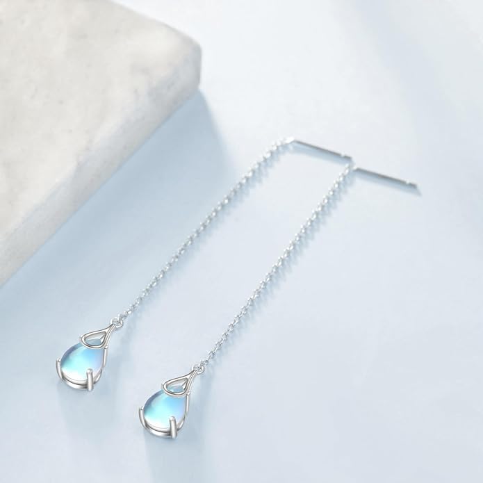 POPLYKE Sterling Silver CZ Threader Earrings Teardrop Chain Tassel Dangling Earrings for Women Dangling Jewelry